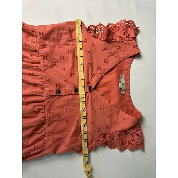 LOFT Ann Taylor Dress Women 2P Mini, Eyelet, Embroidered Peach Coral Lined - Picture 10 of 14